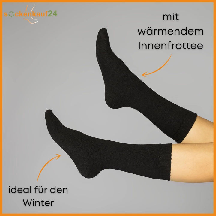 6 | 12 | 24 Paar THERMO Socken Damen & Herren Wintersocken Vollfrottee 35-38 12 Paar | Schwarz, 35-3