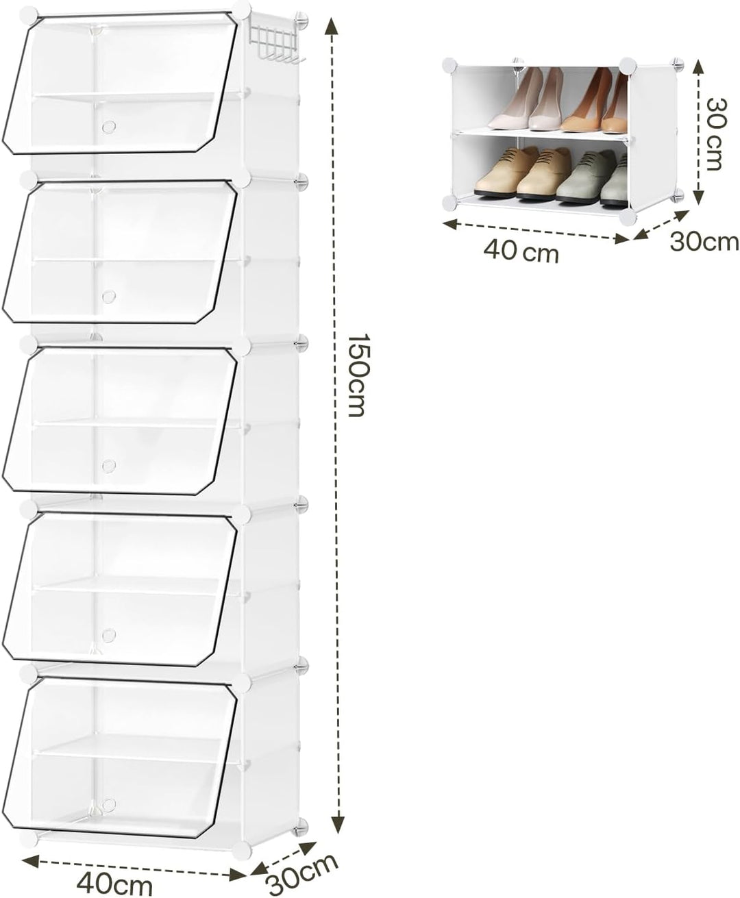 WOLTU Schuhregal, Schuhschrank mit 10 Fächern, Platzsparend, Mit Haken, Schuhablage Kunststoff, für