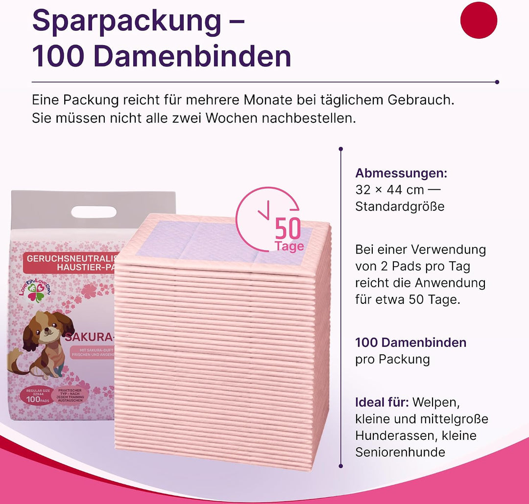 Trainingsunterlagen mit Sakura-Duft, 100 Stück, 32×44 cm, Mehrschicht-Absorptionskern, wasserdichte