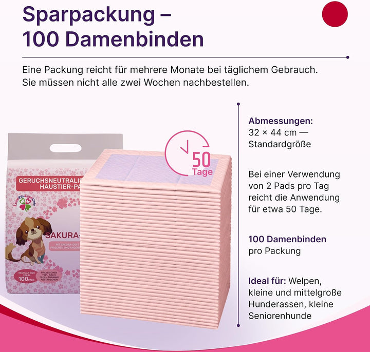 Trainingsunterlagen mit Sakura-Duft, 100 Stück, 32×44 cm, Mehrschicht-Absorptionskern, wasserdichte