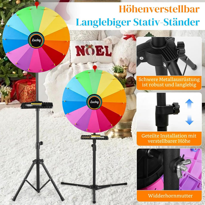 61 cm drehendes Preisrad, 14 Farben, drehbares Kritzelspiel mit löschbarem Marker, verstellbar von 9