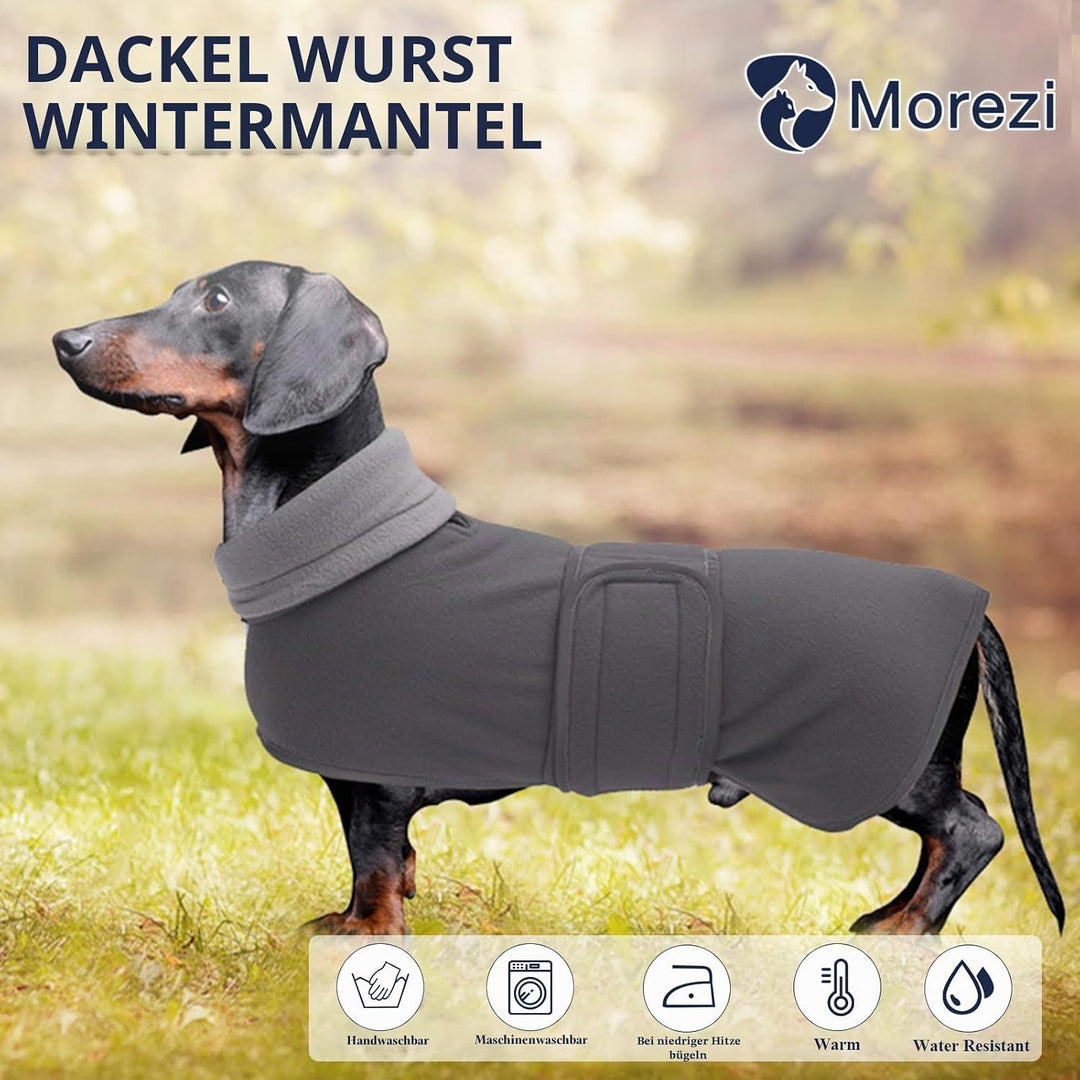 MOREZI Winterhundejacke mit wattiertem Flusenfutter, verstellbarem Klettknopf und hochklappbarem Ste