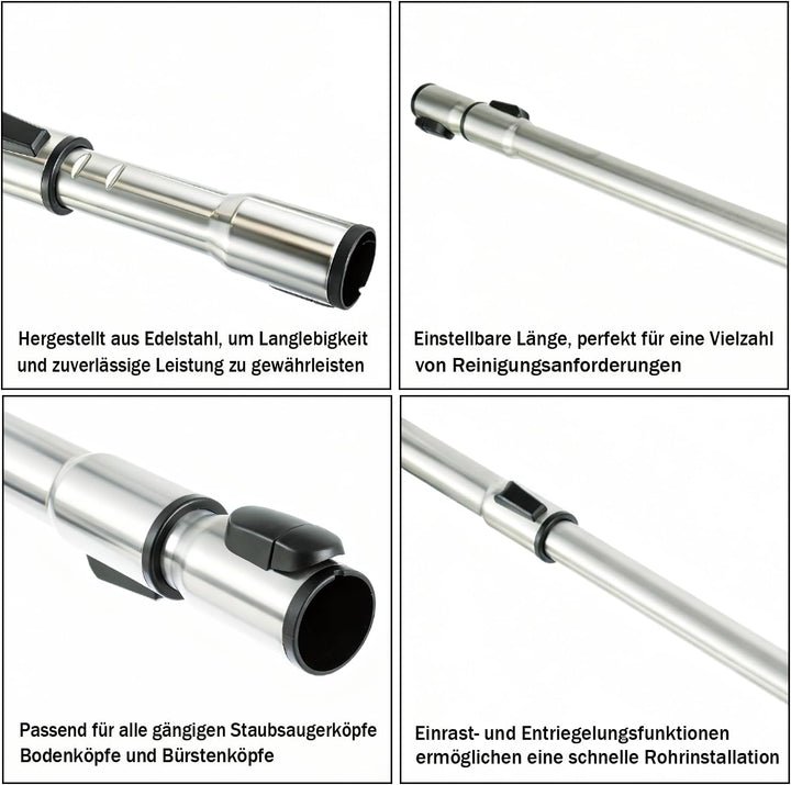Teleskoprohr für Staubsauger,Teleskopstab Teleskop-Rohr kompatibel mit Miele S381, S8340,C1, C2, C3,