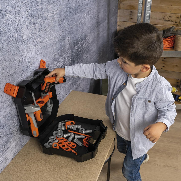 Smoby – Black+Decker Werkzeugkoffer für Kinder - 36 Zubehörteile: Werkzeuge, Akkuschrauber mit mecha