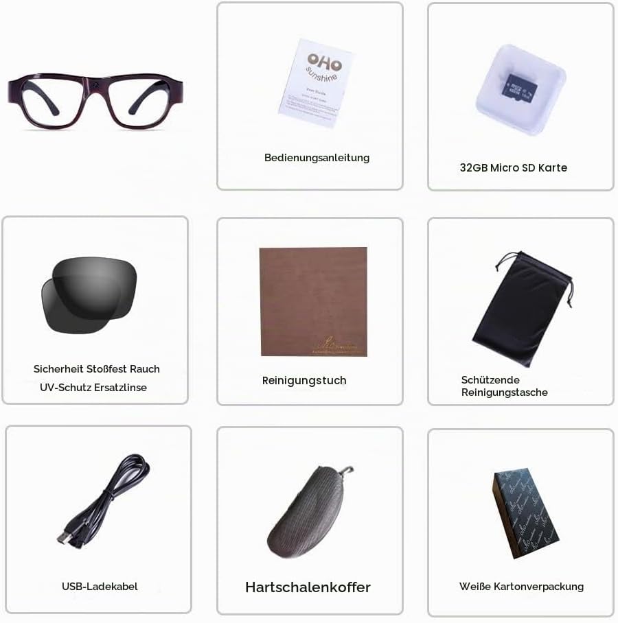 OhO Camera Sunglasses, 32GB Ultra HD Outdoor Sports Action Camera with Built in 16MP Camera and Pola