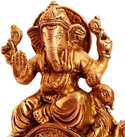 Purpledip Rare Collection Brass Statue Ganapathi Ganesha On Chariot Drawn by Mouse (11088)