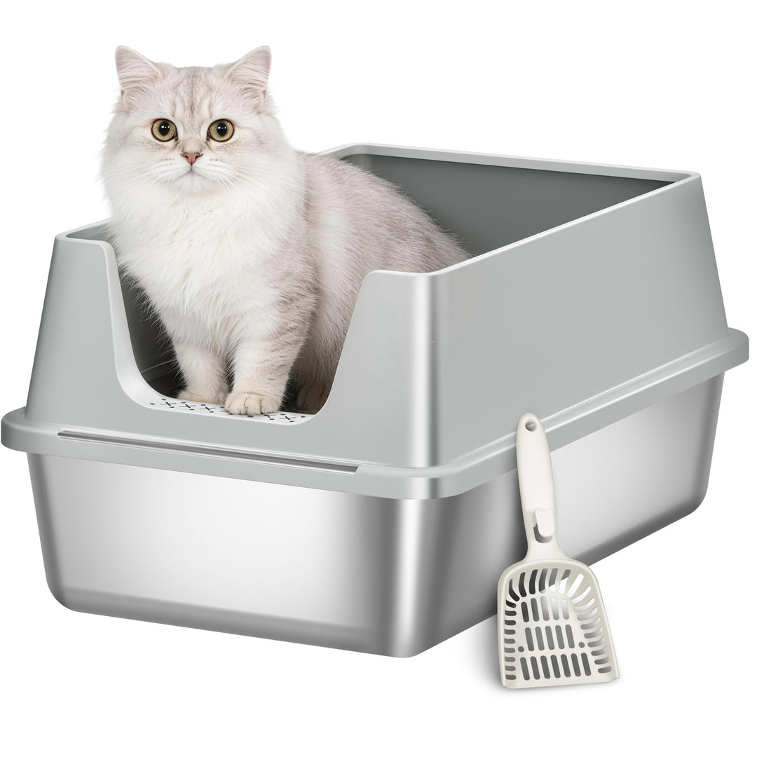 Katzenklo Edelstahl, XXL Hoher Rand Katzentoilette, Hellgrau Hellgrau 1 Stück, Hellgrau 1 Stück