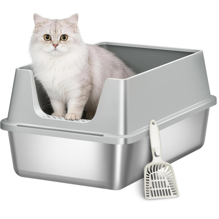 Katzenklo Edelstahl, XXL Hoher Rand Katzentoilette, Hellgrau Hellgrau 1 Stück, Hellgrau 1 Stück