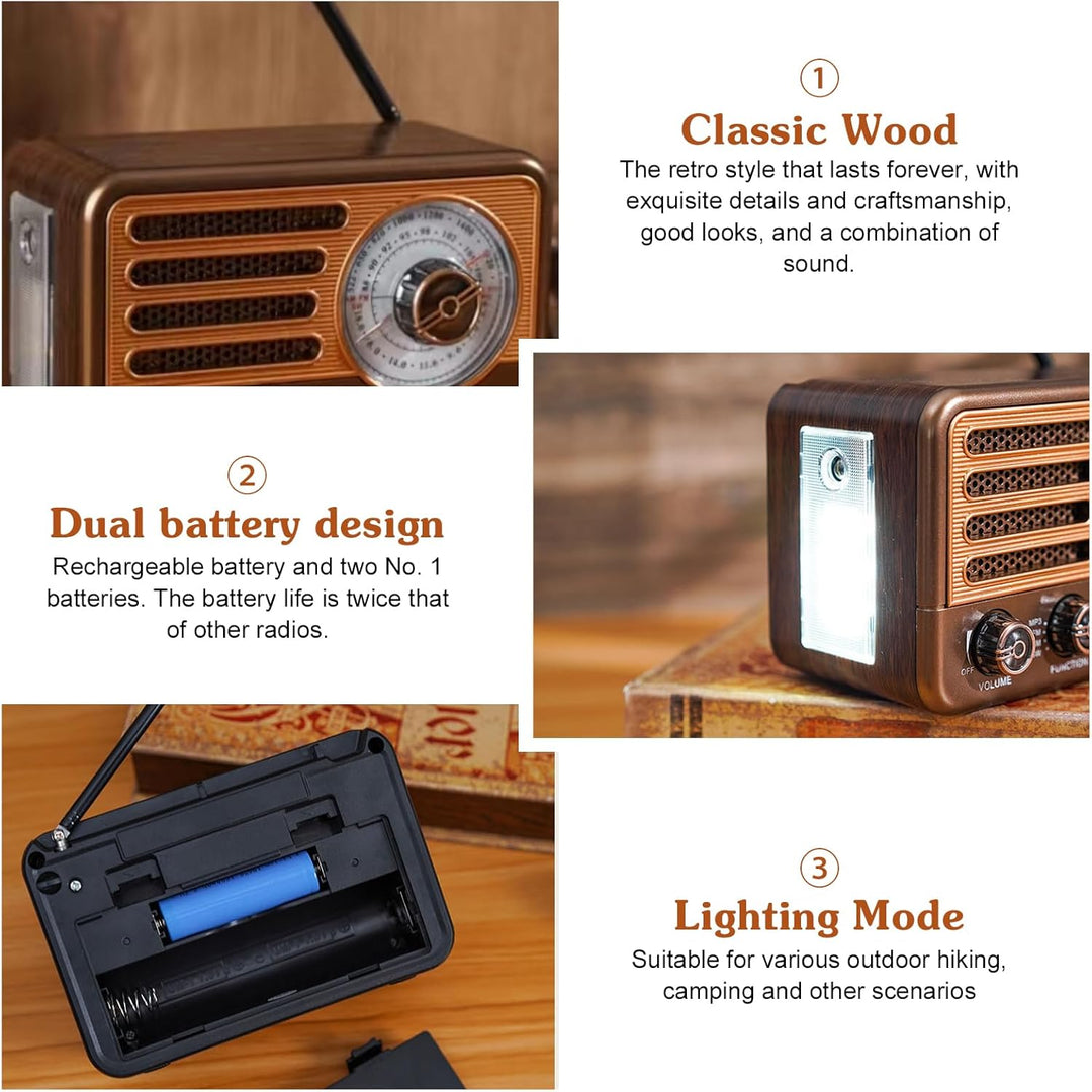 Retro Radio mit Bluetooth, Vintage Transistorradio, Nostalgie Radio Klein, AM/FM/SW, Unterstützt USB