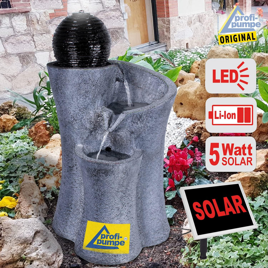 Solar Gartenbrunnen Brunnen Zierbrunnen Zimmerbrunnen Springbrunnen Brunnen mit LED-Licht, Wasserfal
