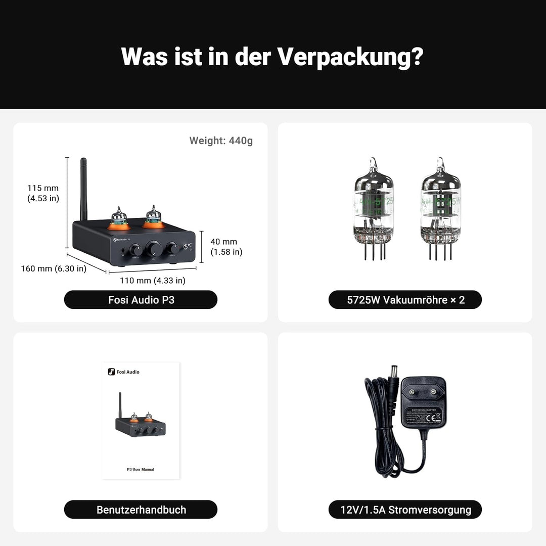 Fosi Audio P3 Hi-Fi Röhren Vorverstärker, Home Audio Mini Röhrenverstärker & Kopfhörerverstärker, Bl