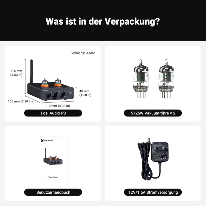 Fosi Audio P3 Hi-Fi Röhren Vorverstärker, Home Audio Mini Röhrenverstärker & Kopfhörerverstärker, Bl