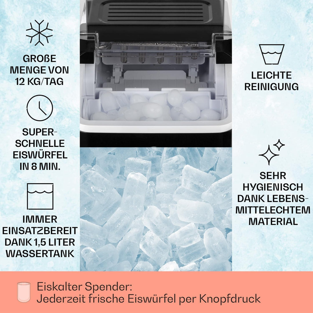 Klarstein Chillout - Eiswürfelmaschine, 12 kg Eis pro Tag, Produktionszyklus: 8 min, Wassertank: 1,5