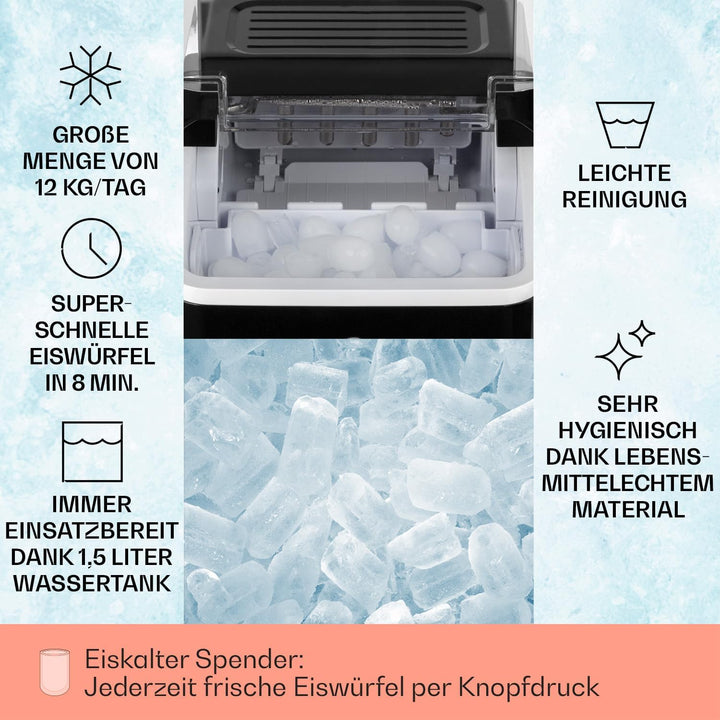 Klarstein Chillout - Eiswürfelmaschine, 12 kg Eis pro Tag, Produktionszyklus: 8 min, Wassertank: 1,5