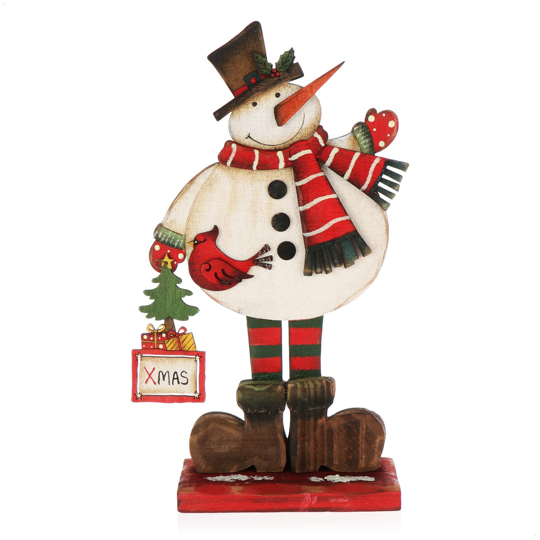 com-four® Dekorativer Aufsteller für Weihnachten - Schneemann aus Holz zum Hinstellen - Holz-Aufstel