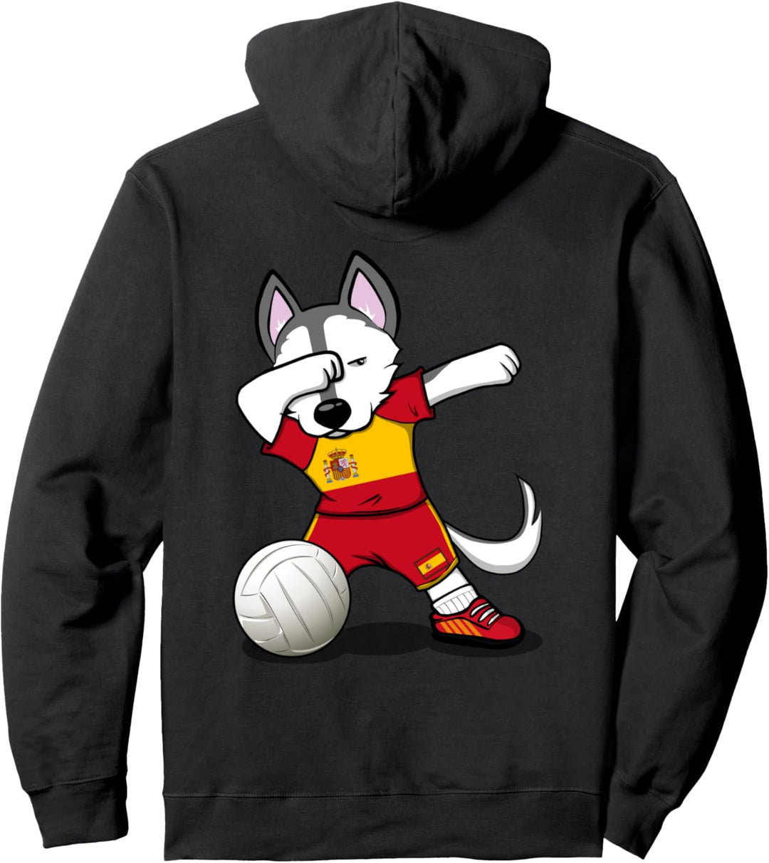 Dabbing Husky Hund Spanien Volleyball Spanische Flagge Sport Pullover Hoodie
