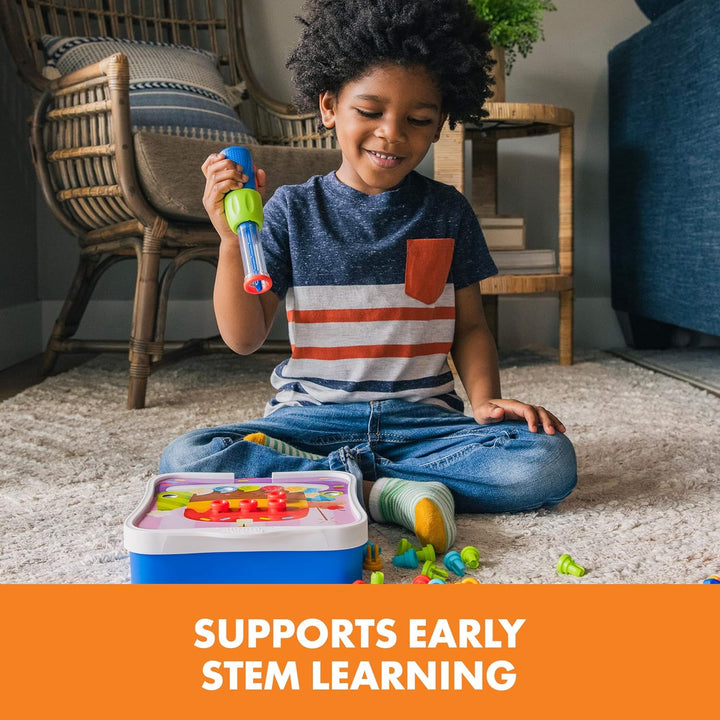 Learning Resources Design & Drill Werkstatt mit ploppenden Stecknieten, 54 Teile mit handbetriebenem