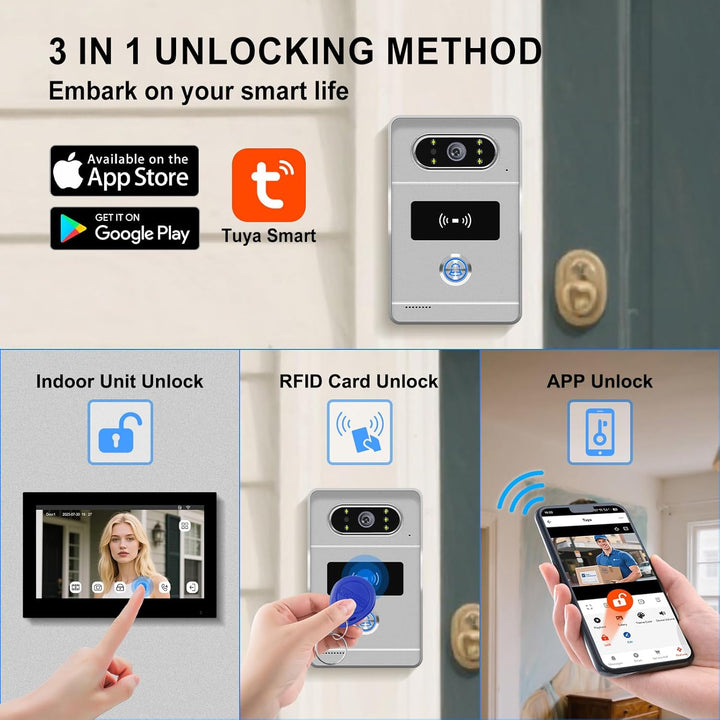2 Draht WLAN Kabellose Video Türsprechanlage, 1080P HD 7 Zoll Touchscreen Video Intercom System für