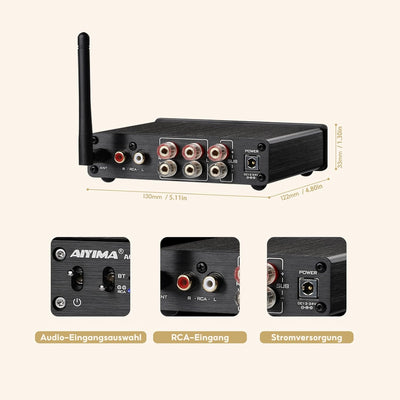 AIYIMA A03 TPA3116 Subwoofer Bluetooth 5.0 Stereoverstärker 2.1 Kanal HiFi-Leistungsverstärker 50W x