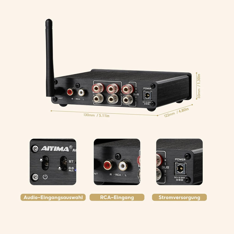 AIYIMA A03 TPA3116 Subwoofer Bluetooth 5.0 Stereoverstärker 2.1 Kanal HiFi-Leistungsverstärker 50W x