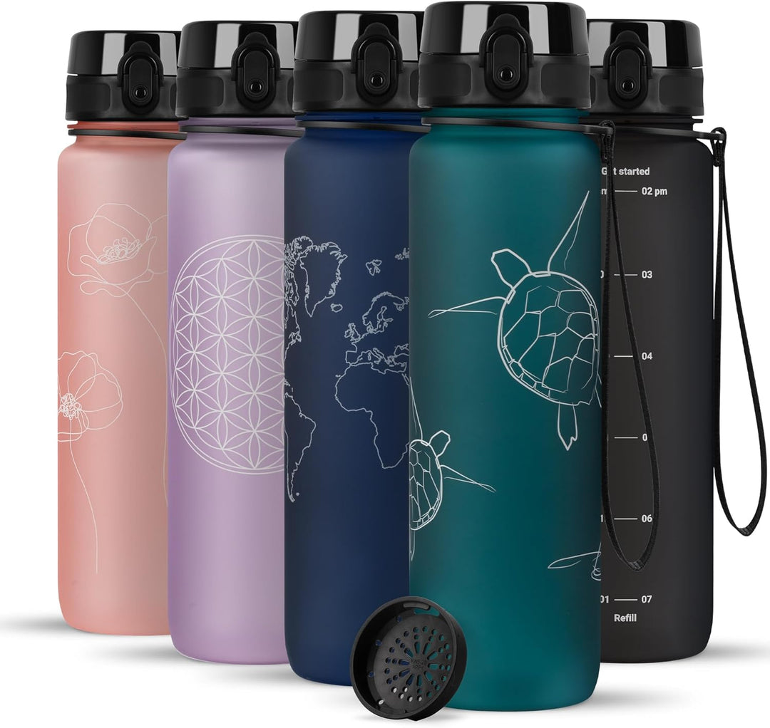 720°DGREE Trinkflasche 1l mit Motiv “uberBottle“ +Sieb - Auslaufsicher, Leicht, BPA-Frei, Bruchsiche