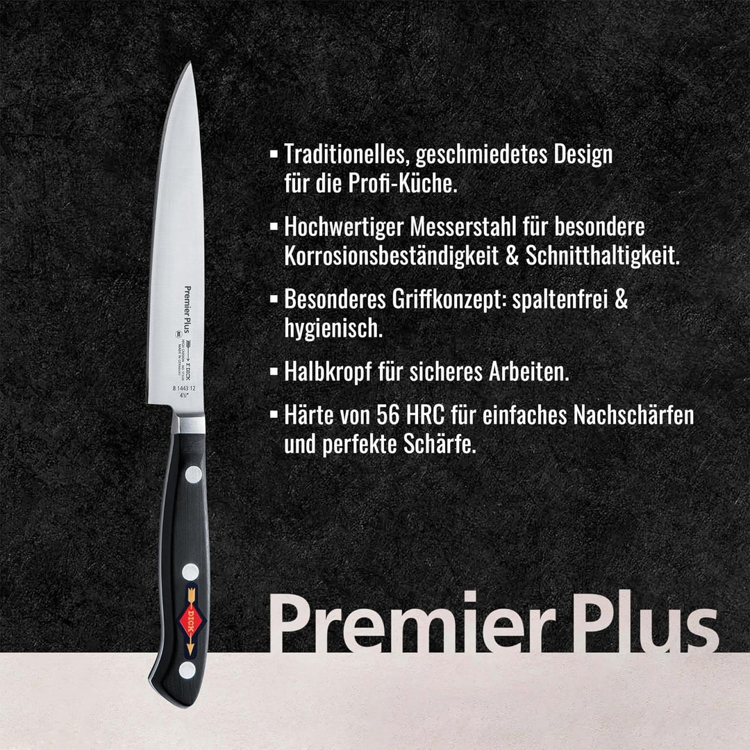 F. DICK Officemesser Premier Plus 12 cm - geschmiedet, rostfrei, Klinge extra scharf, 56 HRC, Griff