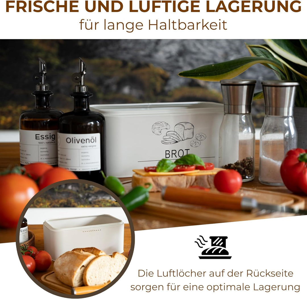 MNKsolution Brotkasten mit Deckel als Schneidebrett - Brotbox mit Lüftungslöchern für Brotaufbewahru