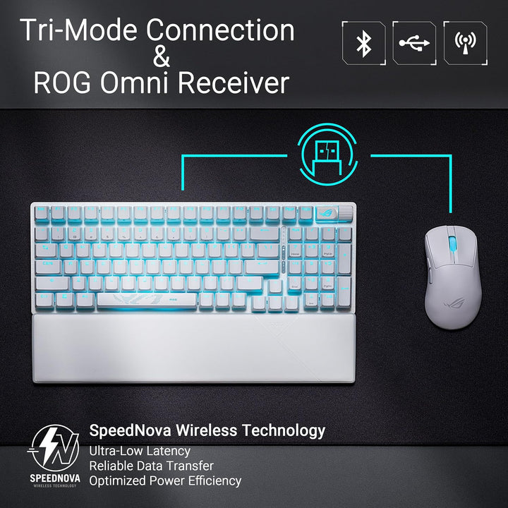 ASUS ROG Strix Scope II 96 Wireless ROG NX SNOW Drei-Modus-Konnektivität weiss, ROG NX SNOW Drei-Mod