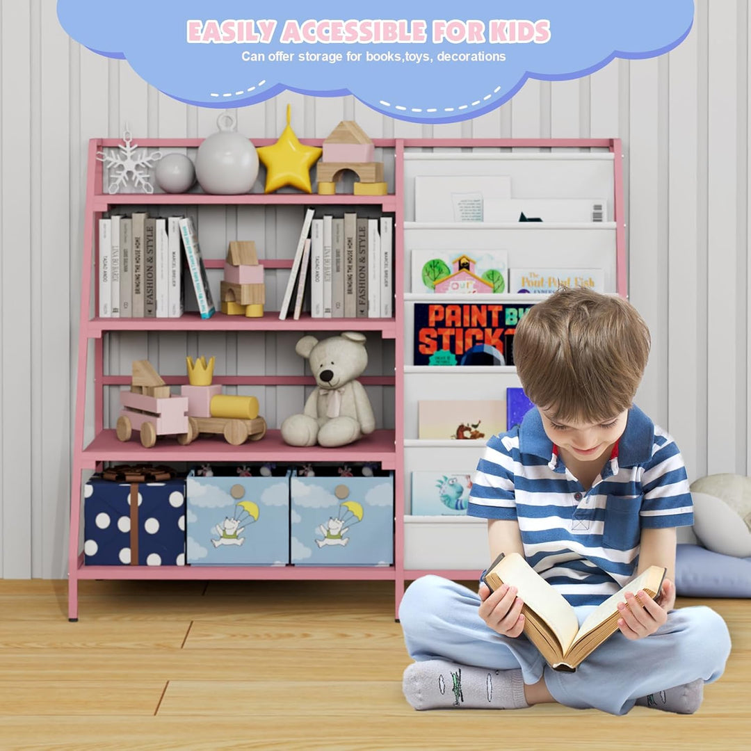 NACHES Bücherregal Kinder Metall mit 5 Fächern und 3 Abalege, Kinderregal Montessori Spielzeug-Organ
