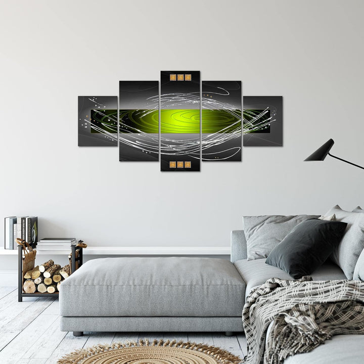 Runa Art Bild Wohnzimmer Schlafzimmer Abstrakt 5 Teilig Grün Grau Schwarz Wandbilder auf Vlies Leinw