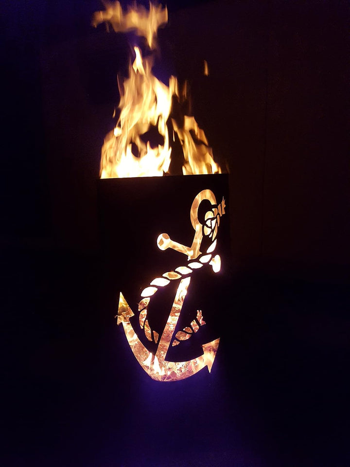 TiKo-Design Feuertonne - Lagerfeuertonne - Feuerkorb mit Anker Motiv – Verleihen Sie Ihrem Garten EI