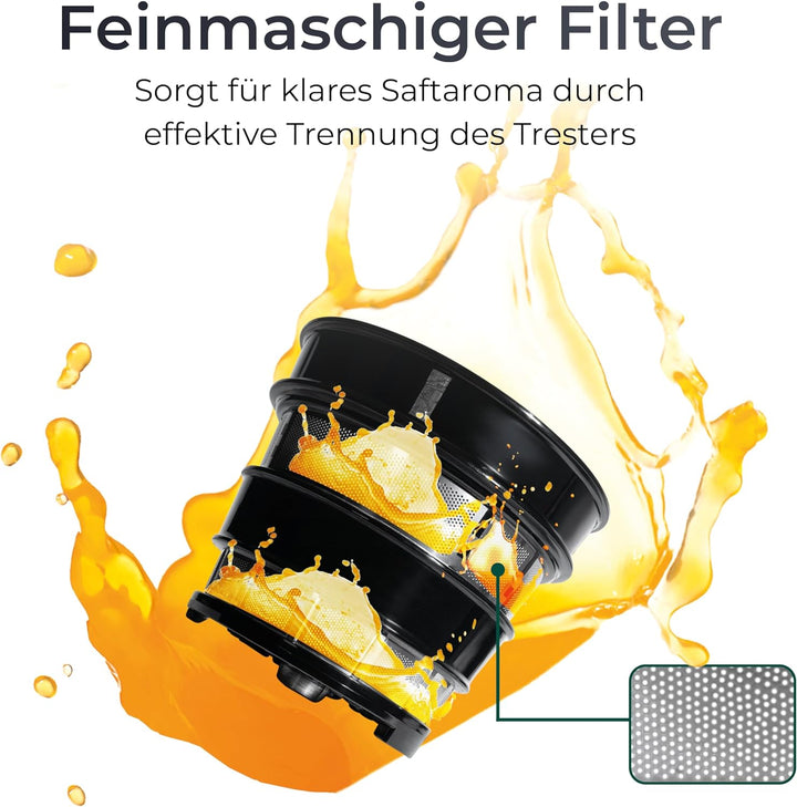 KLAMER Slow Juicer Gemüse und Obst, Entsafter mit Rückwärtsgang, elektrische Fruchtpresse mit Bürste