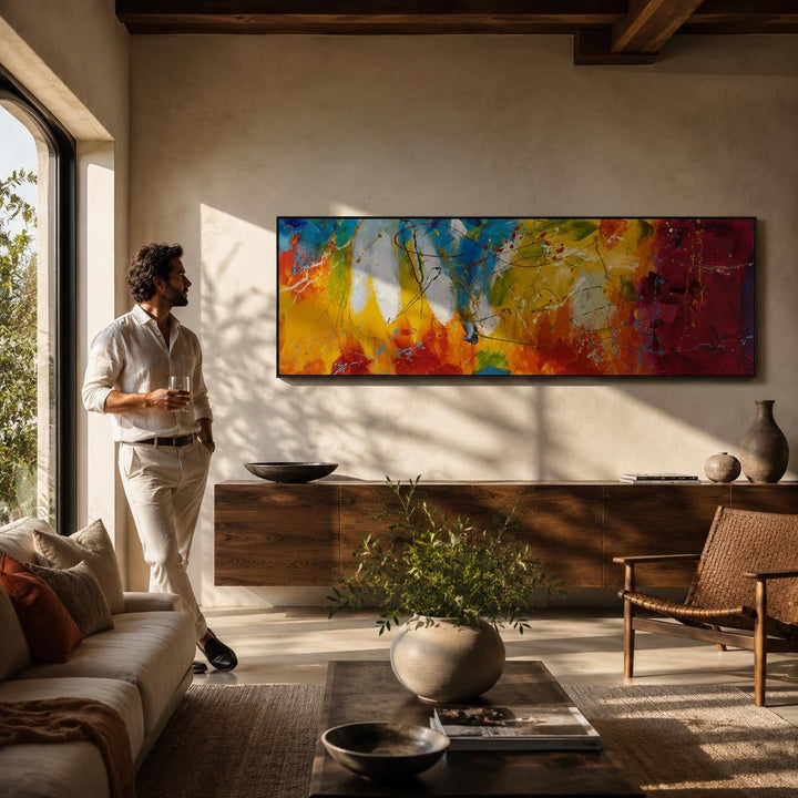 KunstLoft Leinwandbild | 100% HANDGEMALT | 150x50cm | Gemälde 'Bright Future' | Abstrakt | Bunt | Wa