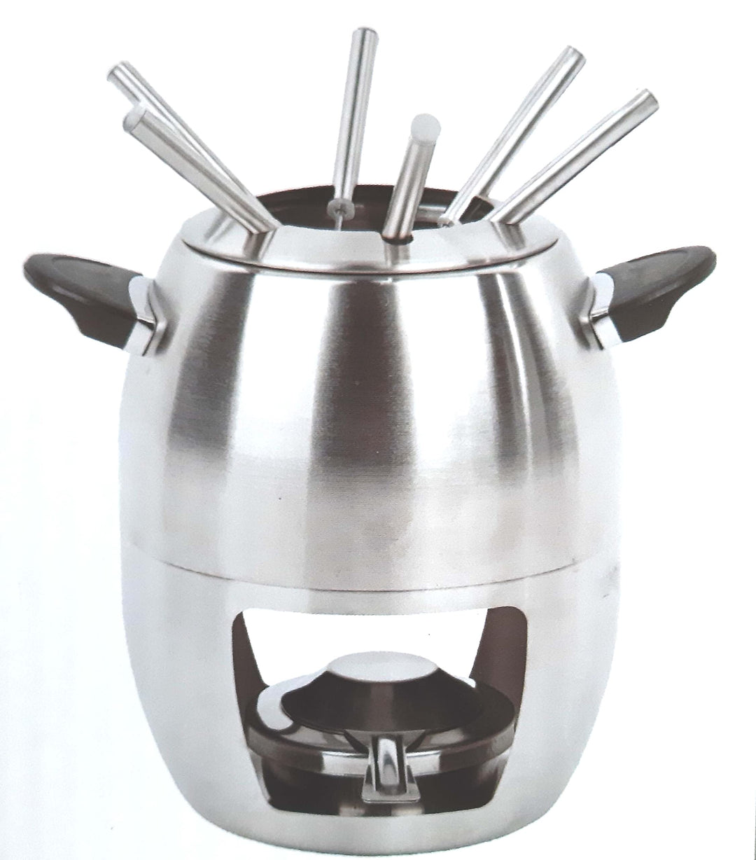 Edelstahl Fondue-Set mit 6 Edelstahl-Fonduegabeln Pastenbrenner