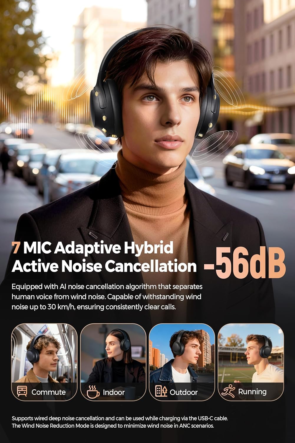 SoundPEATS Cove Pro Over Ear Kopfhörer Kabellos Bluetooth, Hybrid Aktive Noise Cancelling bis 56 dB,