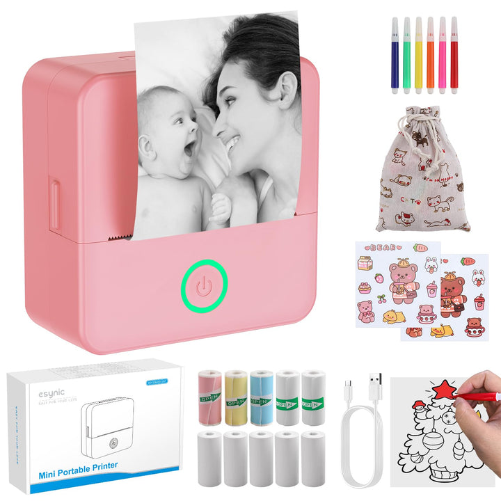 eSynic Mini Thermodrucker Tragbarer Bluetooth-Drucker für Fotos Notizen & Etiketten 200dpi Kompatibe