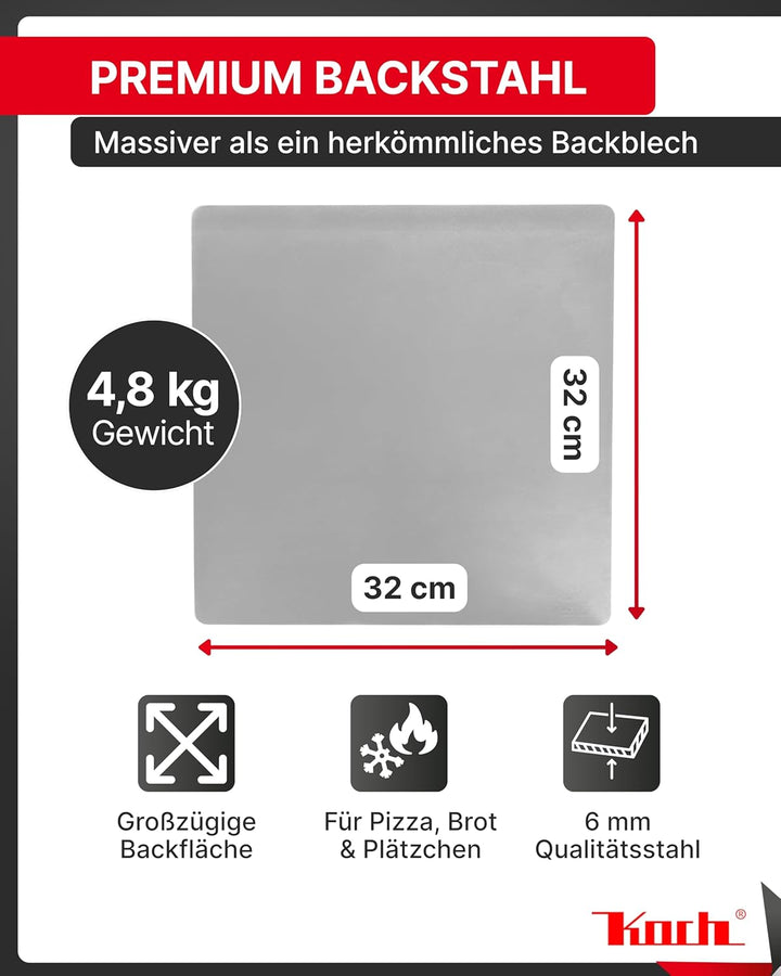 KOCH #109 Massiver Backstahl 32 x 32cm perfekte Pizza & Brot wie aus dem Steinofen - Burger + Steaks