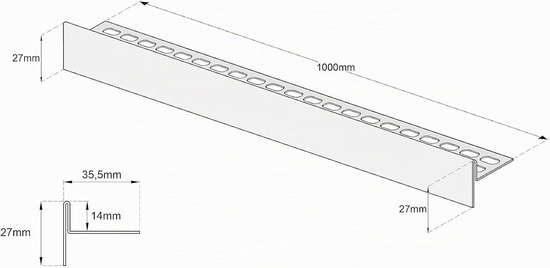 Aquabad Edelstahl Gefälleprofil Clive für begehbare Dusche 100cm, gerade, Kantenhöhe 14mm 100cm x 12