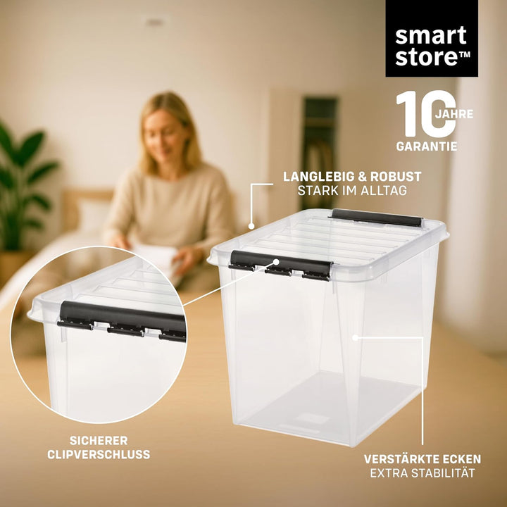 SmartStore ﻿aufbewahrungsbox mit deckel, 52 l, 3er-Pack, verstärkt, gross, transparent, für Lebensmi