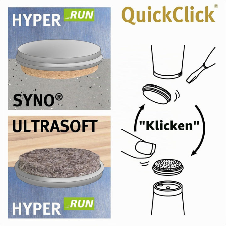 Wagner QuickClick® Möbelgleiter - Dining Set - 1 Tisch, 6 Stühle - 28 x Basis + wendbarer Einsatz -