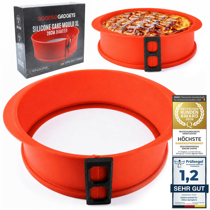 GOODS+GADGETS Silikon Springform Antihaftbeschichtete Kuchen Backform (Silikonform mit Glasboden), R