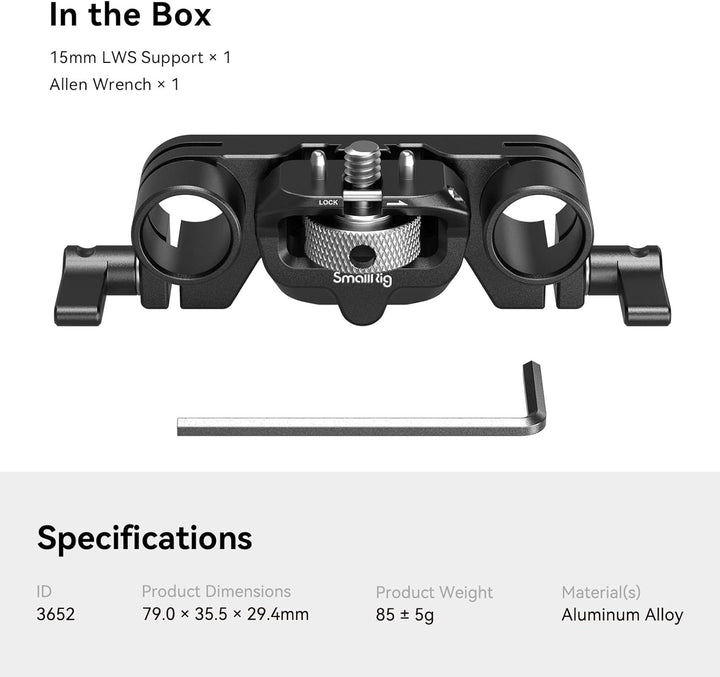 SMALLRIG 15mm LWS Rod Support, Verstellbares und Verdrehsicheres Design, Kompatibel mit SMALLRIG 319