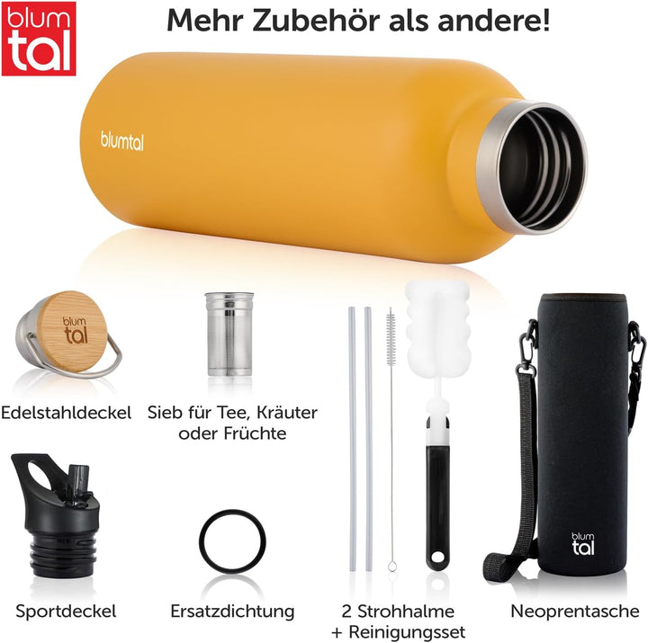 Blumtal Thermosflasche 500ml - Doppelwandige Edelstahl Trinkflasche - Isolierflasche BPA Frei - Teef
