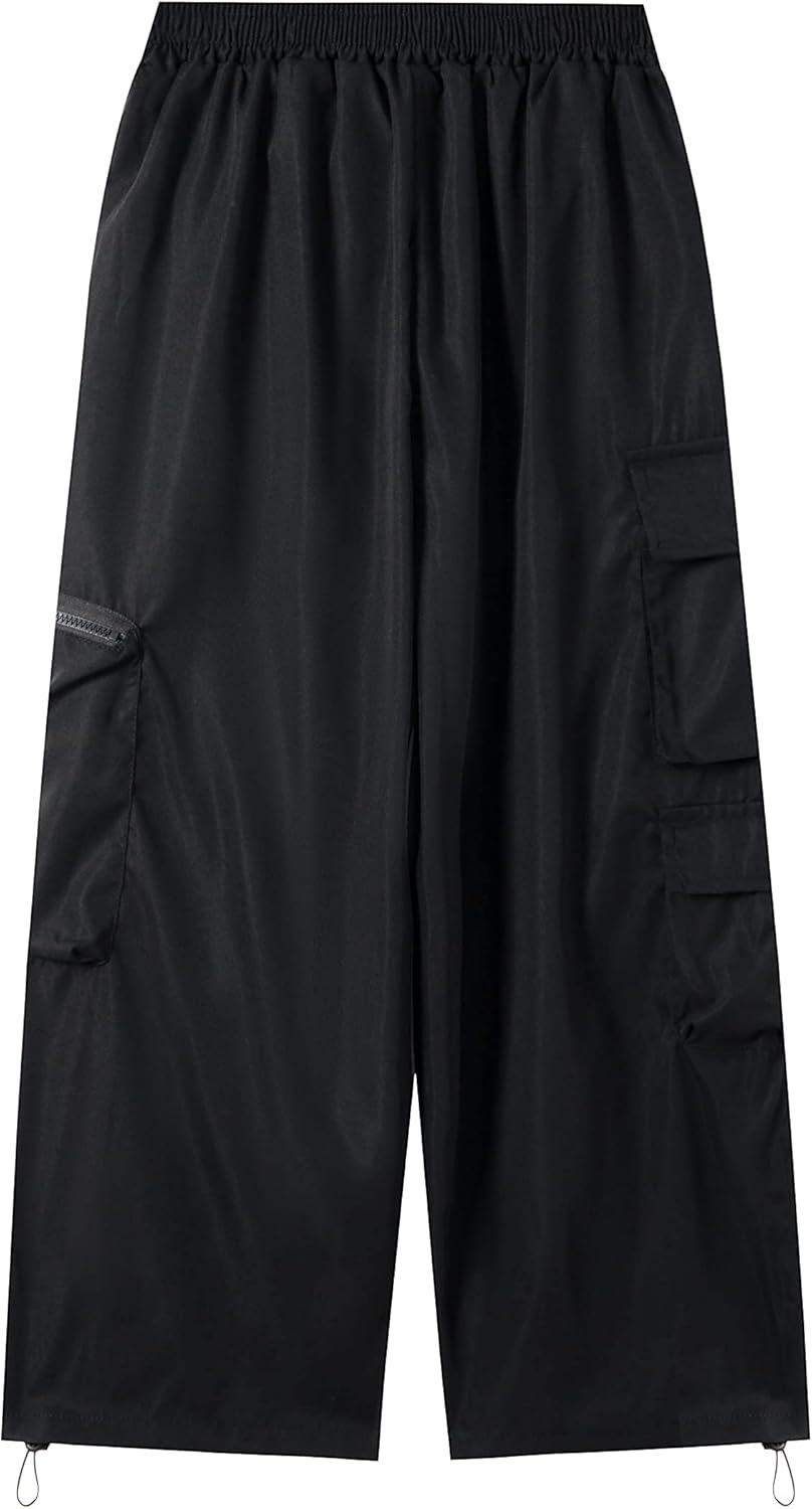Hewlshawn Damen Cargohose Baggy High Waist Gotisch Y2k Straight Streetwear Elastische Taille mit Kor