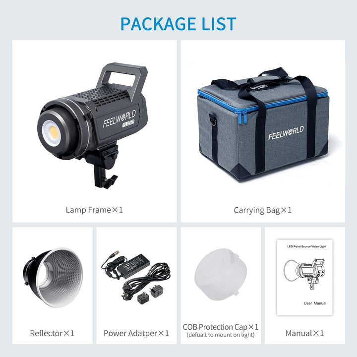 FEELWORLD FL225D 5600K Tageslicht Videostudioleuchte 225W Dauerlicht CRI96+ TLCI97+ 675001ux@1m für