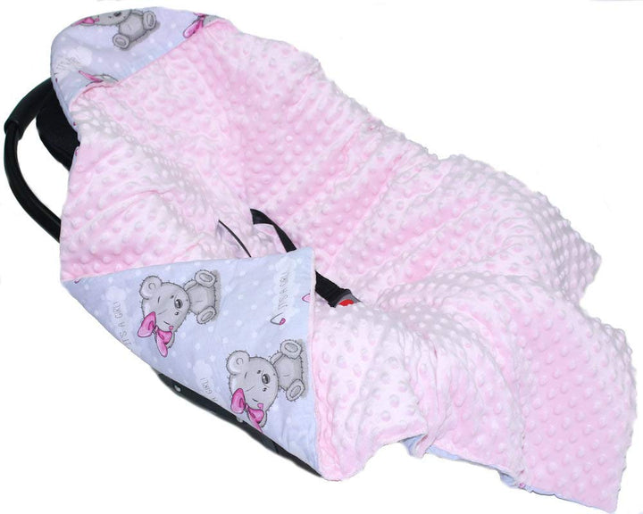 Baby Einschlagdecke MINKY - BOY GIRL - mit Kapuze 90x90 cm Babyschale Decke (GIRL + ROSA), Girl + Ro