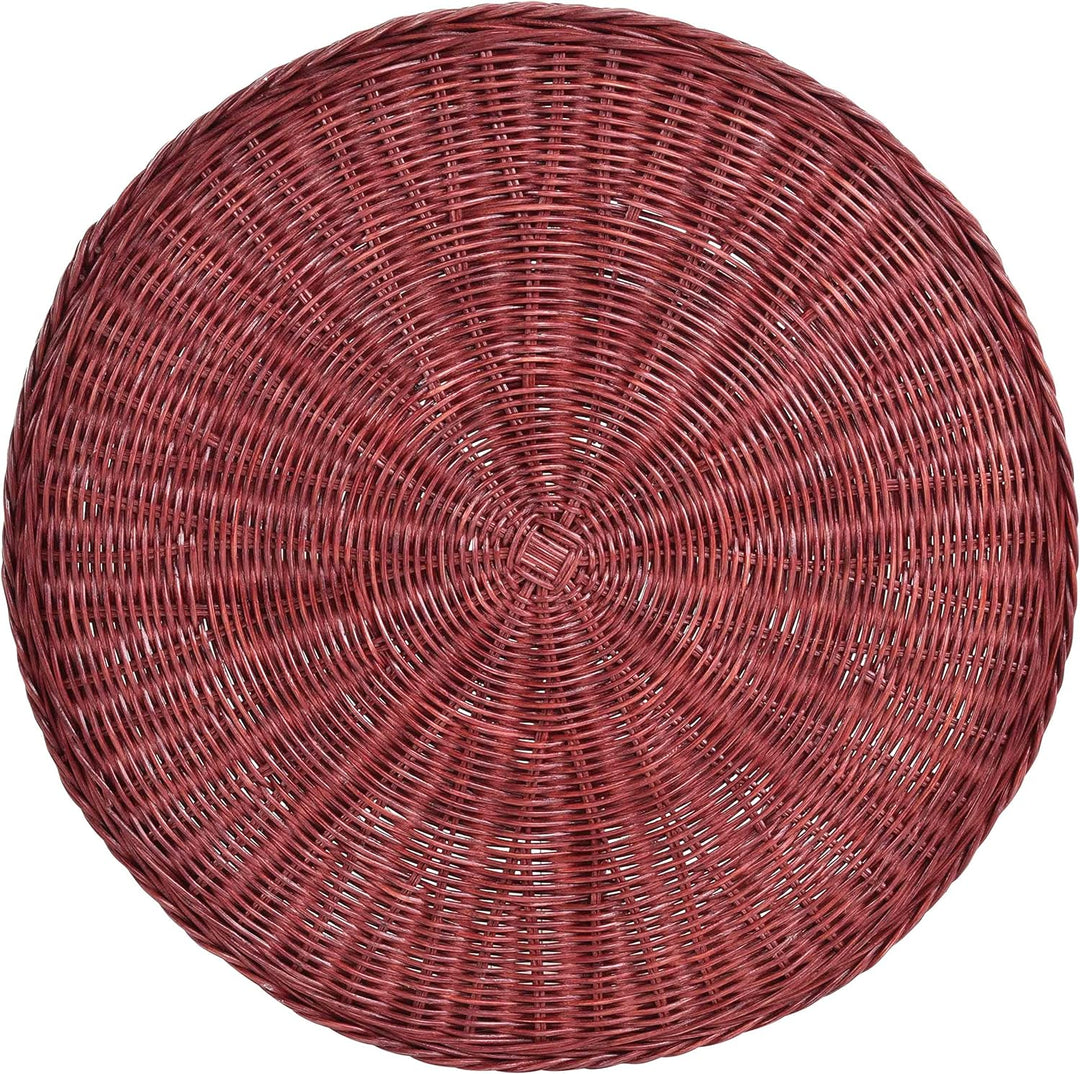 Rattan-Tisch/Beistelltisch Rund/Couchtisch Rattantisch Ablage (Bordeaux Rot)