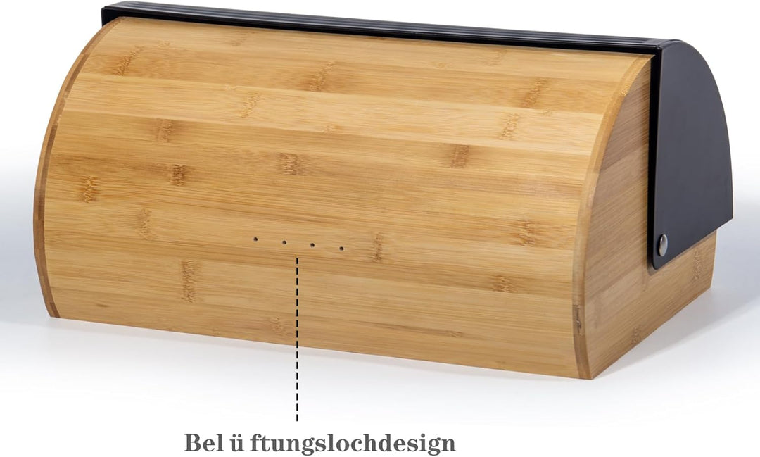 Brotkasten Metall Holz, Brotbox Schwarz, Brot Aufbewahrungsbox gross, Brotkorb mit Deckel, Bread Box