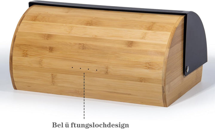 Brotkasten Metall Holz, Brotbox Schwarz, Brot Aufbewahrungsbox gross, Brotkorb mit Deckel, Bread Box
