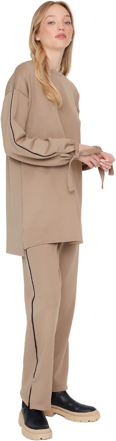 TRENDYOL Damen Zweiteiler-Set, Einfarbig Gewebt Aufeinander abgestimmtes Outfit (2er Pack) 36 Nerz,